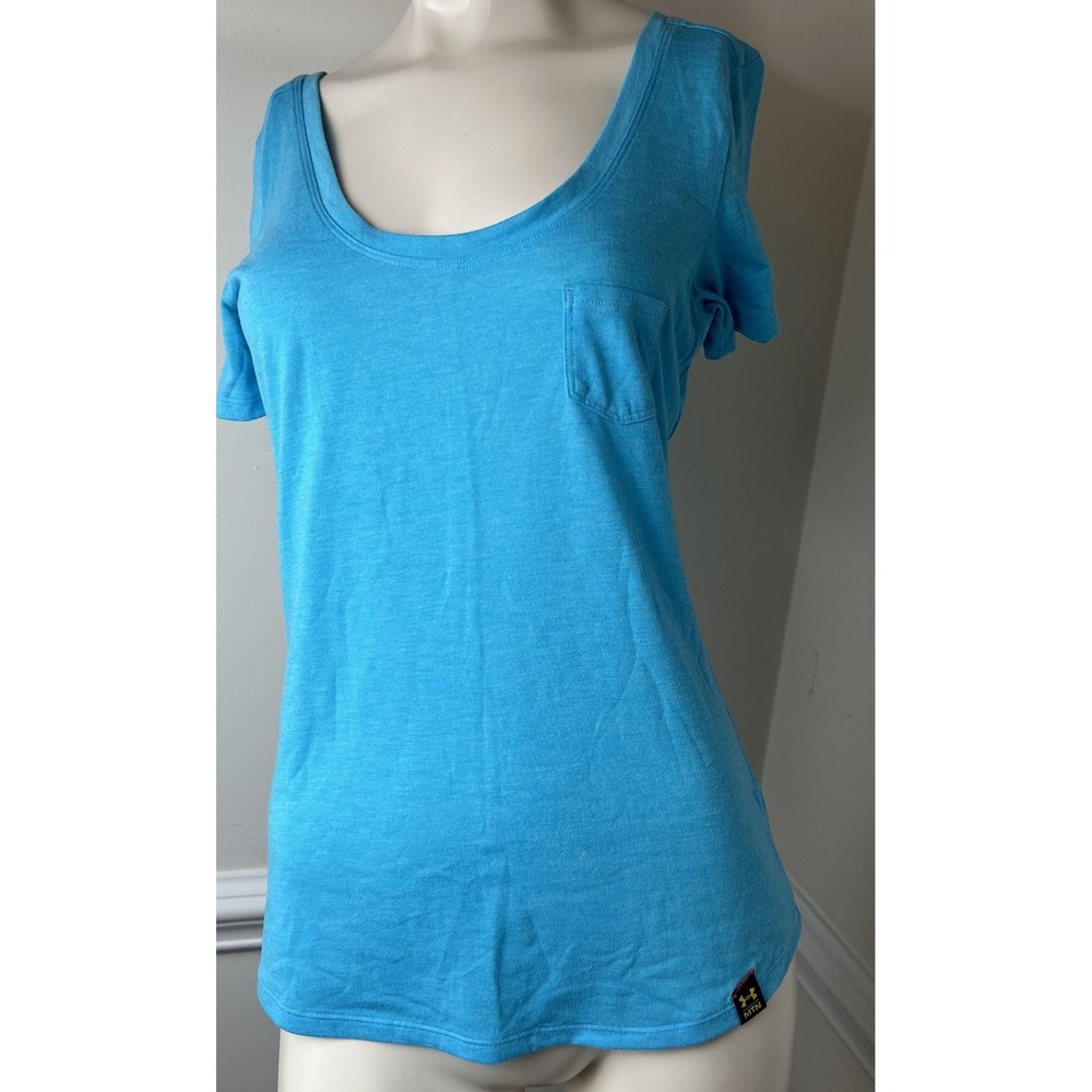 UNDER ARMOUR WOMEN'S SCOOP FRONT & BACK SHORT SLEEVE ATHLETIC TOP AQUA BLUE Med